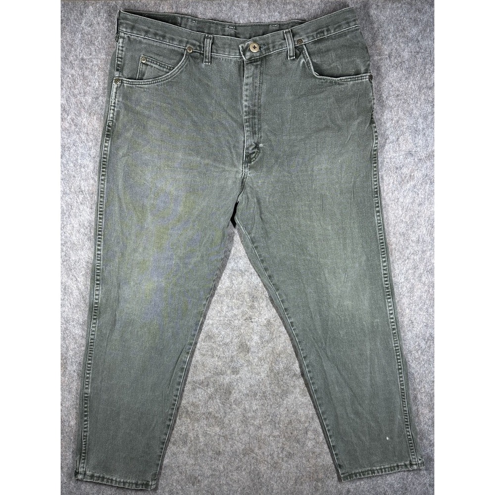 Wrangler Authentic Jeans Mens 36x29 Olive Green Faded Straight Leg Denim